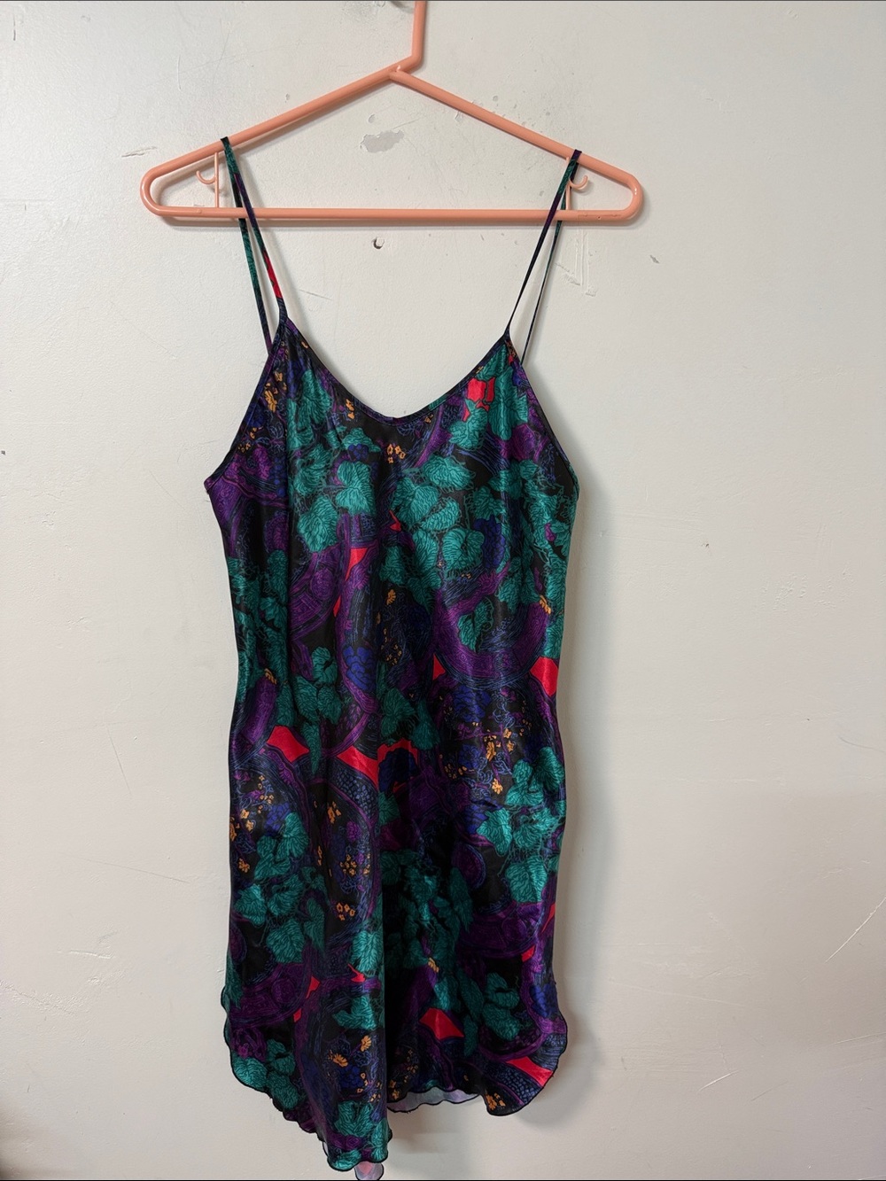 Floral Satin Slip lingerie Dress - Teal & Purple